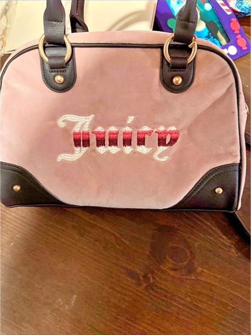 Juicy Couture Vintage Velour Bowler Satchel Pink & Black